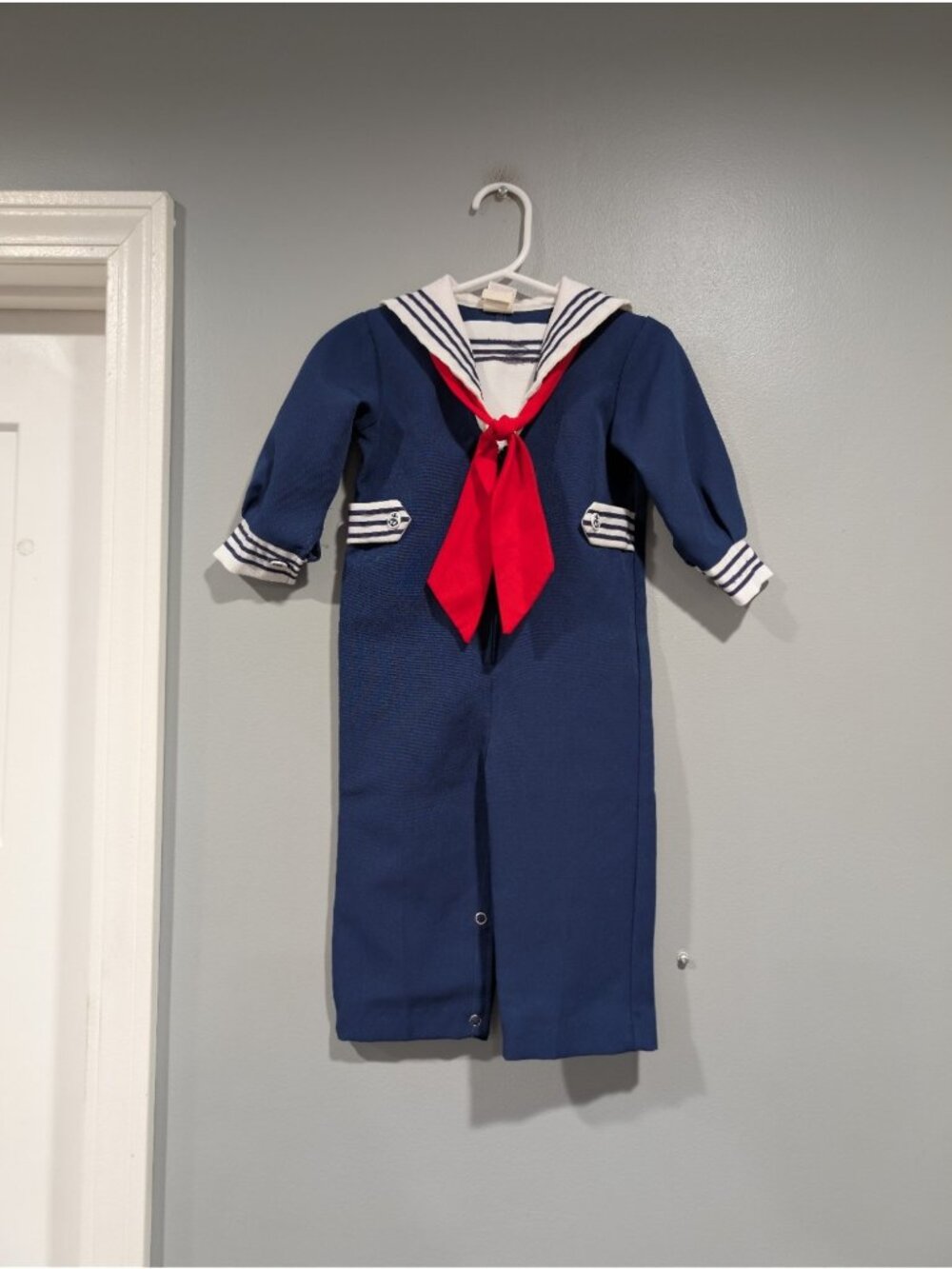 Vintage Sears Infant Sailor Suit Boys Navy Blue and White Jumpsuit Red Tie